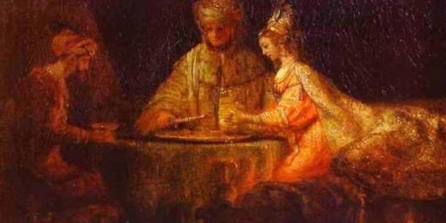 Ahasverus, Haman and Esther, Rembrandt, 1660.