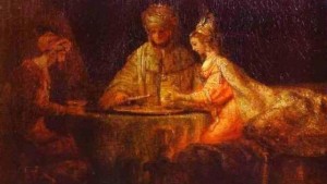 Ahasverus, Haman and Esther, Rembrandt