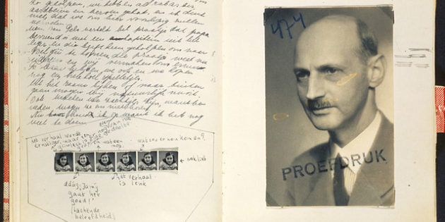 A Page from Anne Frank’s Diary Showing a Picture of Her Father Otto Frank, c. 1944