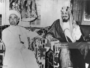 King Abdullah of Trans-Jordan and King Iban Saud of Saudi Arabia