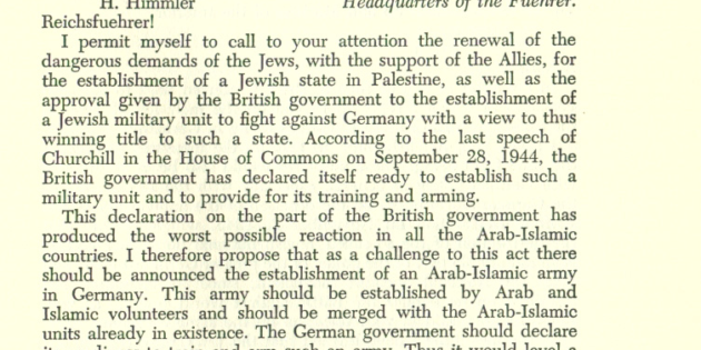 October 3, 1944 Berlin. The Mufti Proposes an Arab Legion to Himmler.