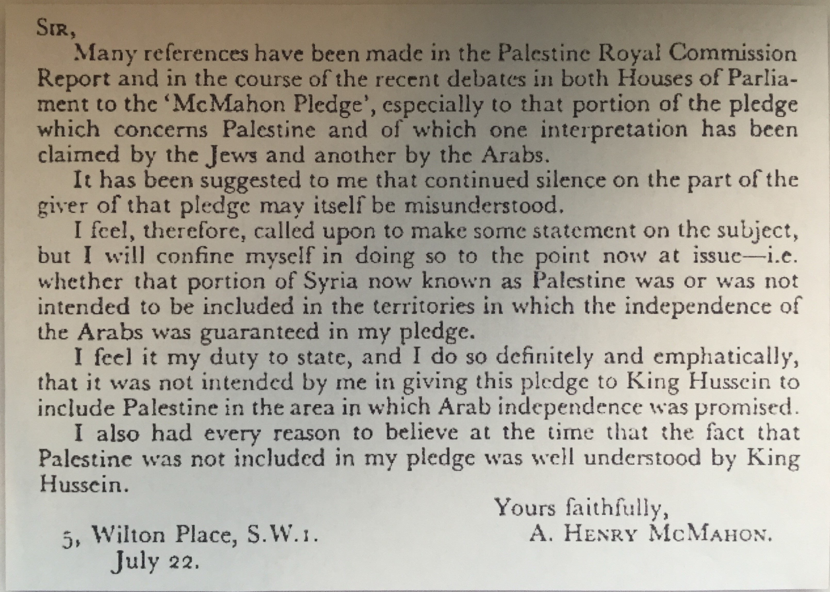 January 30, 1916 Sir Henry McMahon : Center for Online Judaic Studies