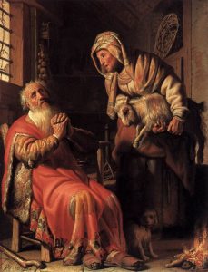 Rembrandt - Tobit Accusing Anna of Stealing the Kid (1626)